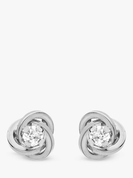 IBB 9ct White Gold Cubic Zirconia Knot Stud Earrings, White Gold, White Gold
