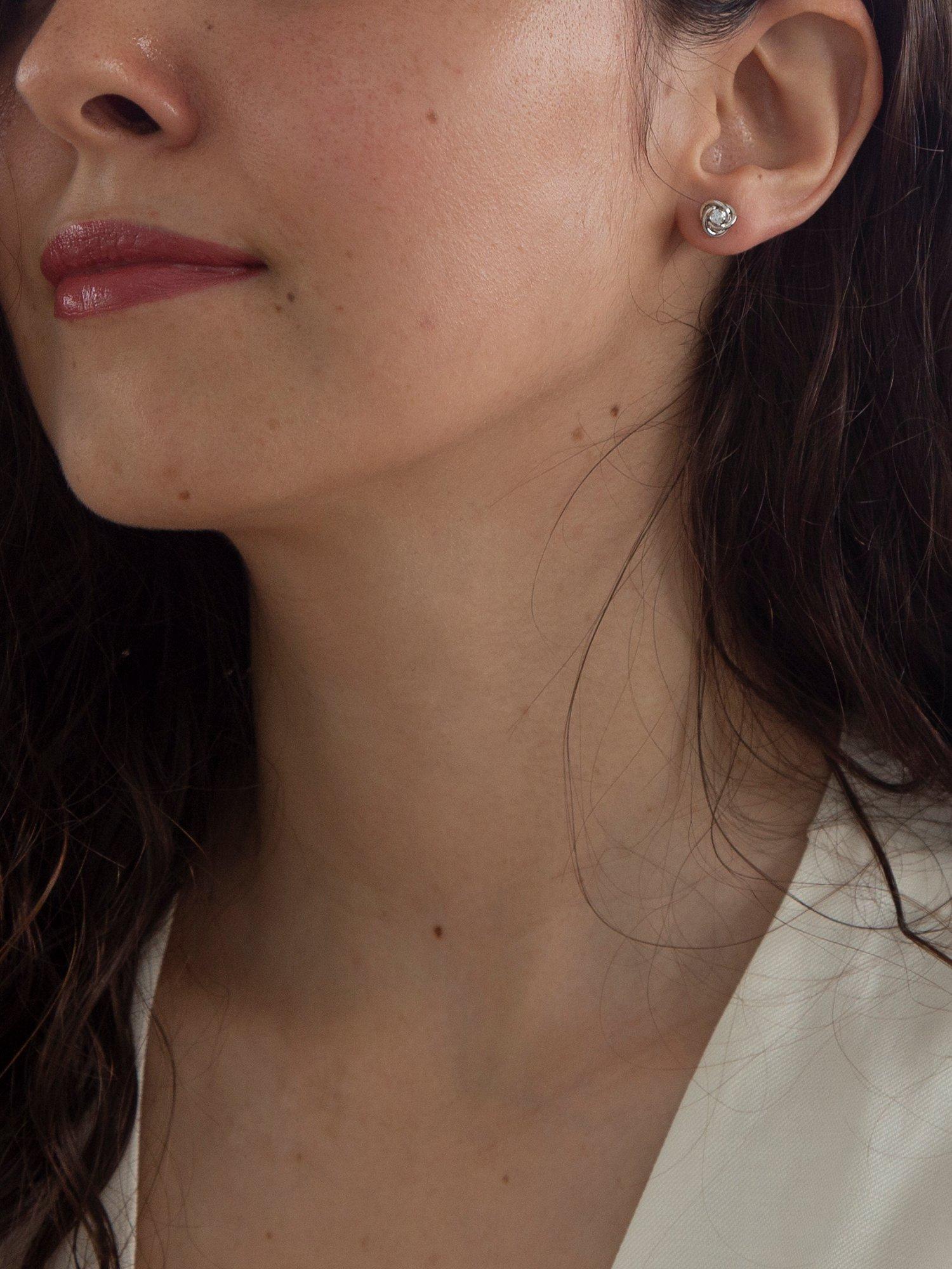Product image 4 of 5, which shows IBB 9ct White Gold Cubic Zirconia Knot Stud Earrings, White Gold