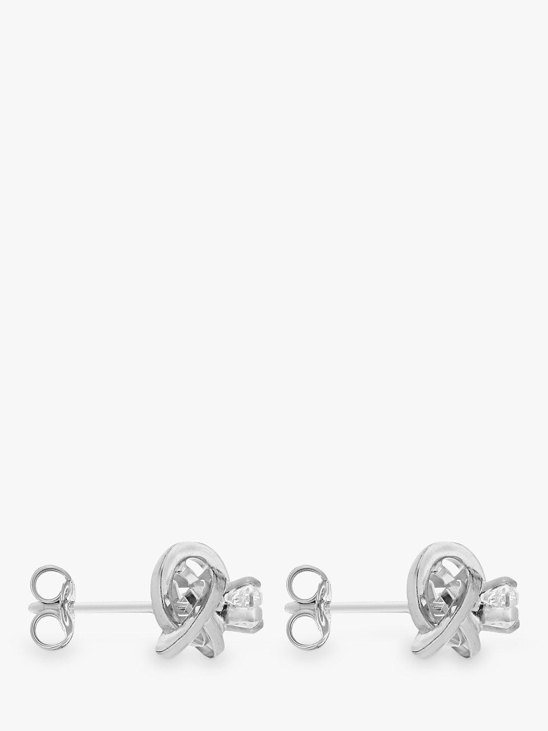 Product image 2 of 5, which shows IBB 9ct White Gold Cubic Zirconia Knot Stud Earrings, White Gold