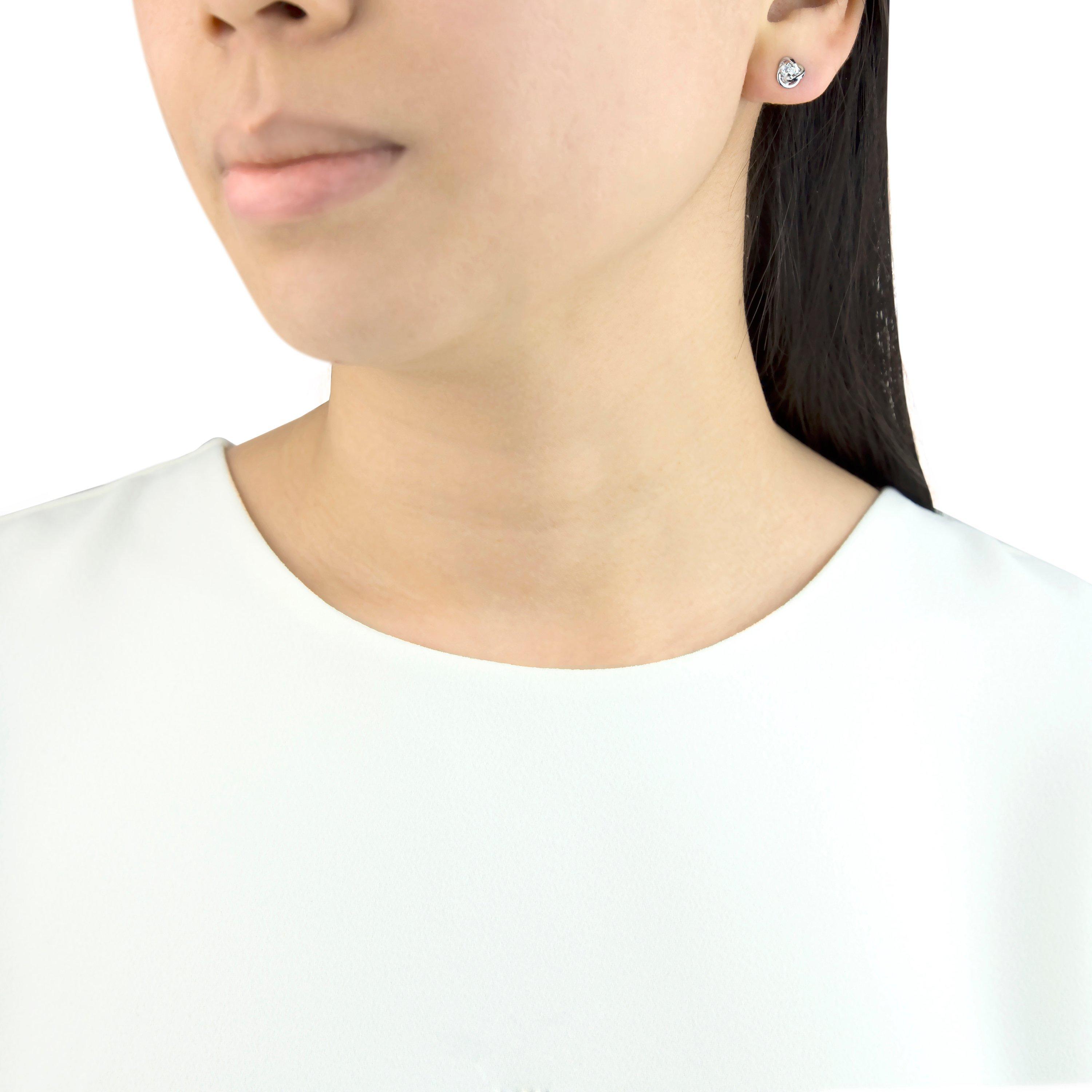 Product image 5 of 5, which shows IBB 9ct White Gold Cubic Zirconia Knot Stud Earrings, White Gold