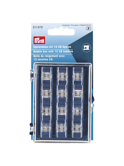 Prym CB Bobbins and Storage Box, Pack of 12, Clear