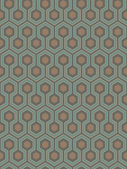 Cole & Son Hicks Hexagon Wallpaper, Teal/Gold, 95/3018
