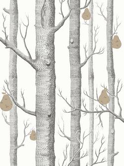 Cole & Son Woods And Pears Wallpaper, Black / White / Gold, 95/5027
