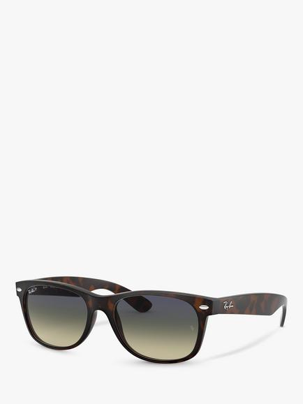 Ray-Ban RB2132 Men's New Wayfarer Polarised Sunglasses, Matte Havana/Green Gradient