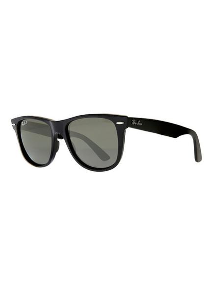 Ray-Ban RB2140 Large Polarised Original Wayfarer Sunglasses, Black, Black