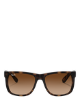 Ray-Ban RB4165 Justin Rectangular Sunglasses, Havana Rubber