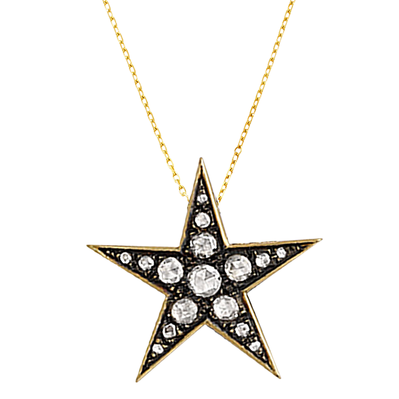 Product image 1 of 3, which shows London Road 9ct Gold Portobello Starry Night Large Diamond Star Pendant, Gold/Black
