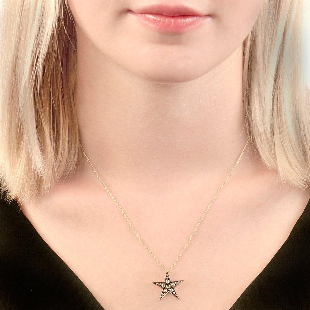 Product image 2 of 3, which shows London Road 9ct Gold Portobello Starry Night Large Diamond Star Pendant, Gold/Black