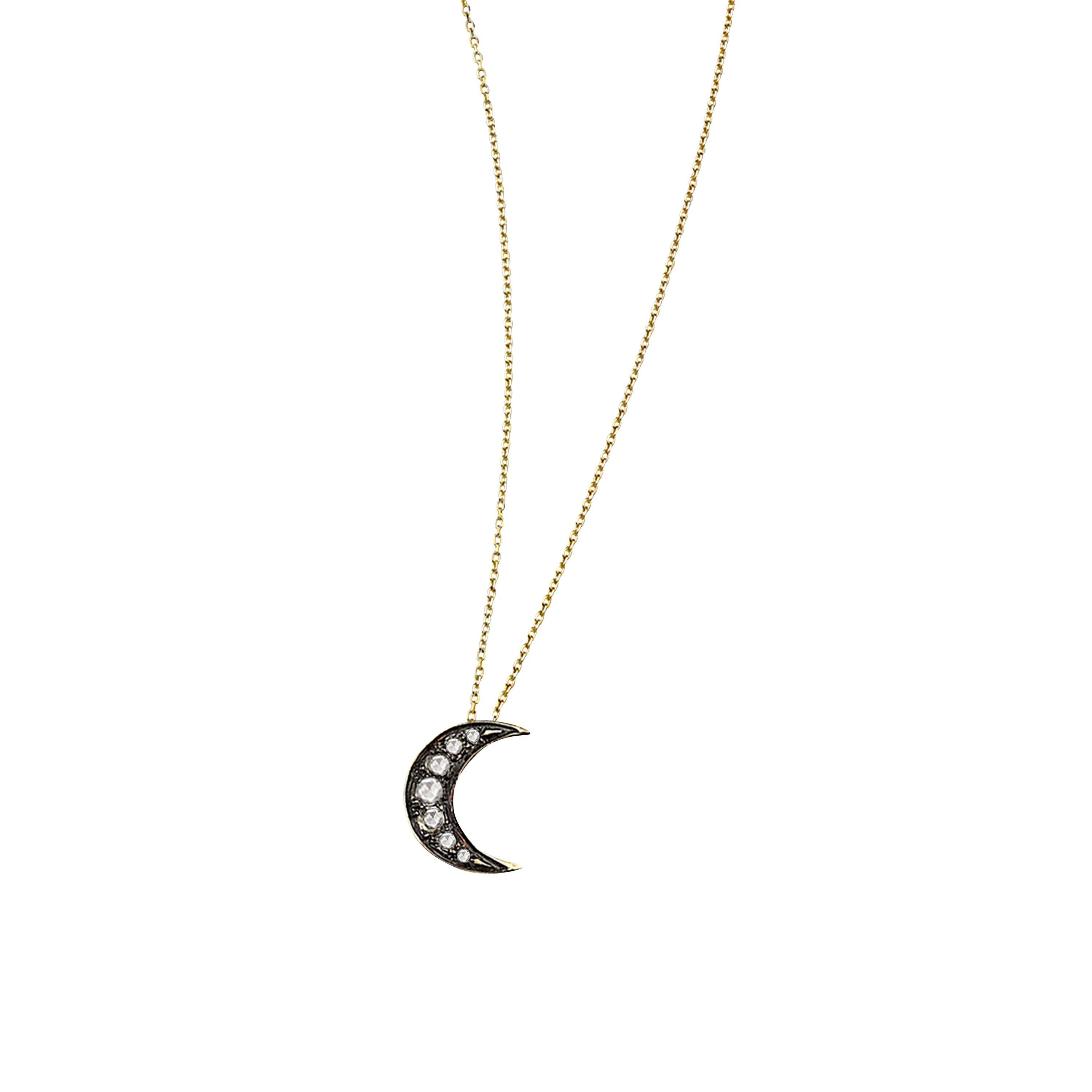 Product image 1 of 3, which shows London Road 9ct Gold Portobello Starry Night Diamond Moon Pendant Necklace, Gold/Black