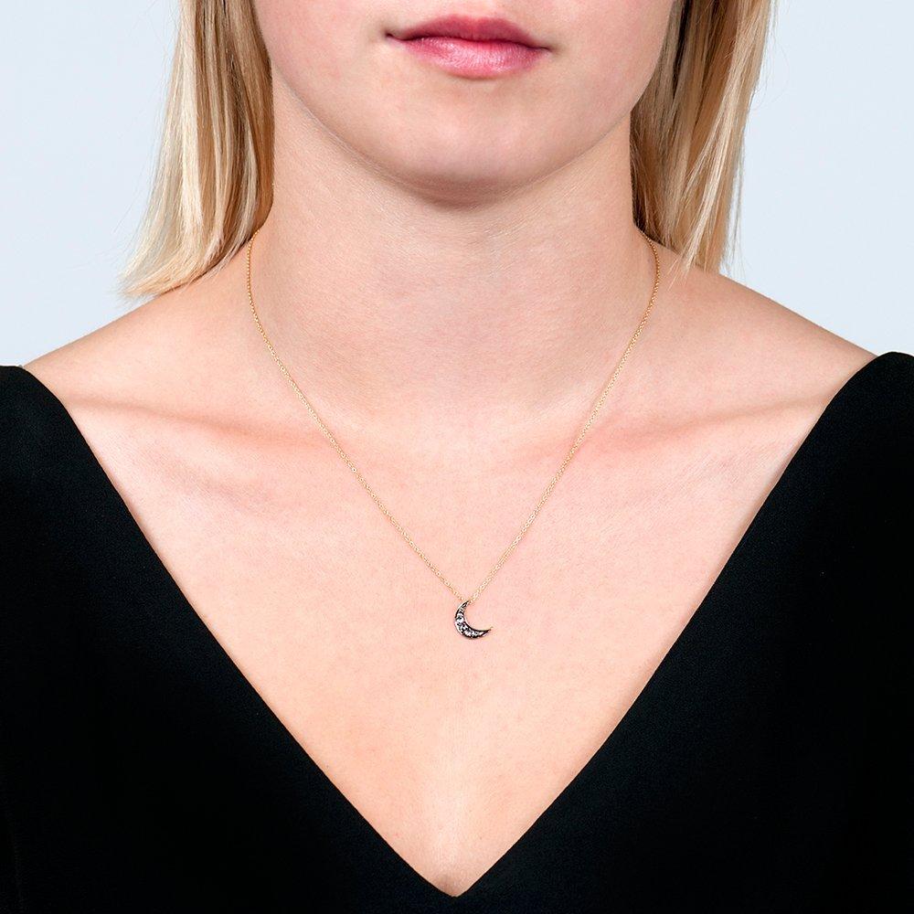 Product image 3 of 3, which shows London Road 9ct Gold Portobello Starry Night Diamond Moon Pendant Necklace, Gold/Black