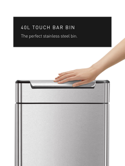 Simplehuman Rectangular Touch Bar Bin, Brushed Stainless Steel, 40L - view 2, Grey