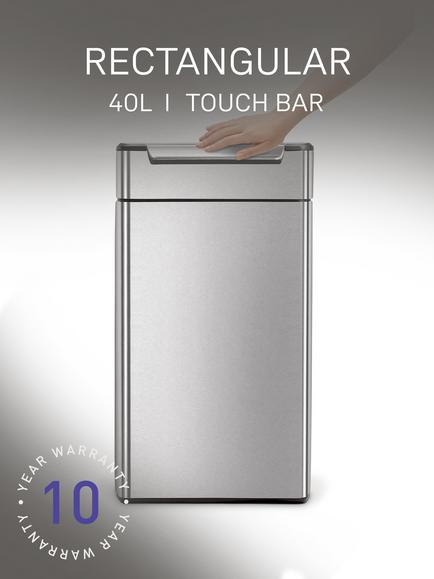 Simplehuman Rectangular Touch Bar Bin, Brushed Stainless Steel, 40L - view 2, Grey