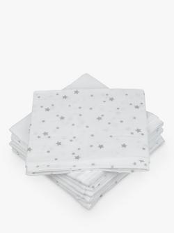 John Lewis Baby Muslin Squares, Pack of 6, Grey Star, Dove Grey