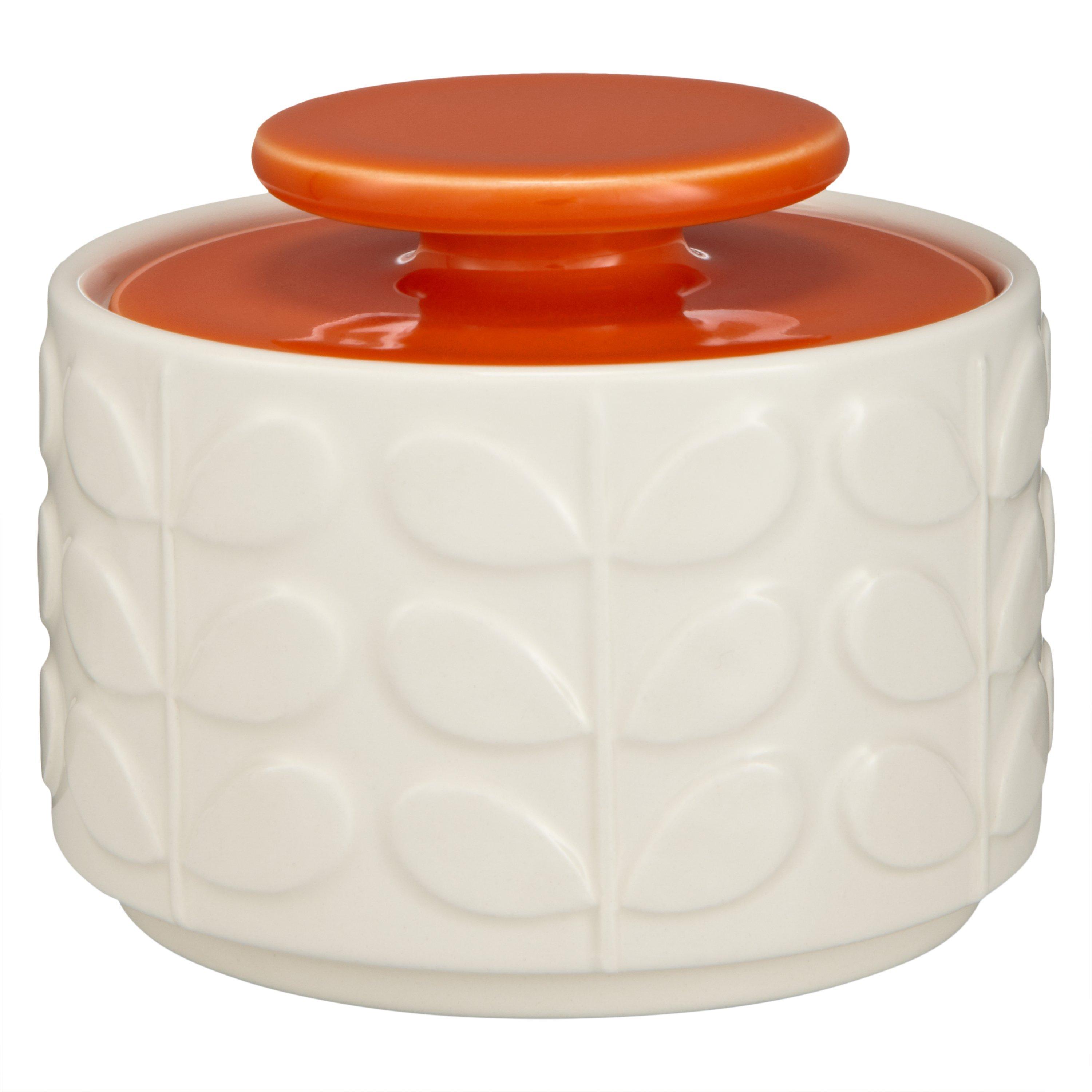 Orla Kiely Raised Stem Ceramic Sugar Jar, Cream/Orange