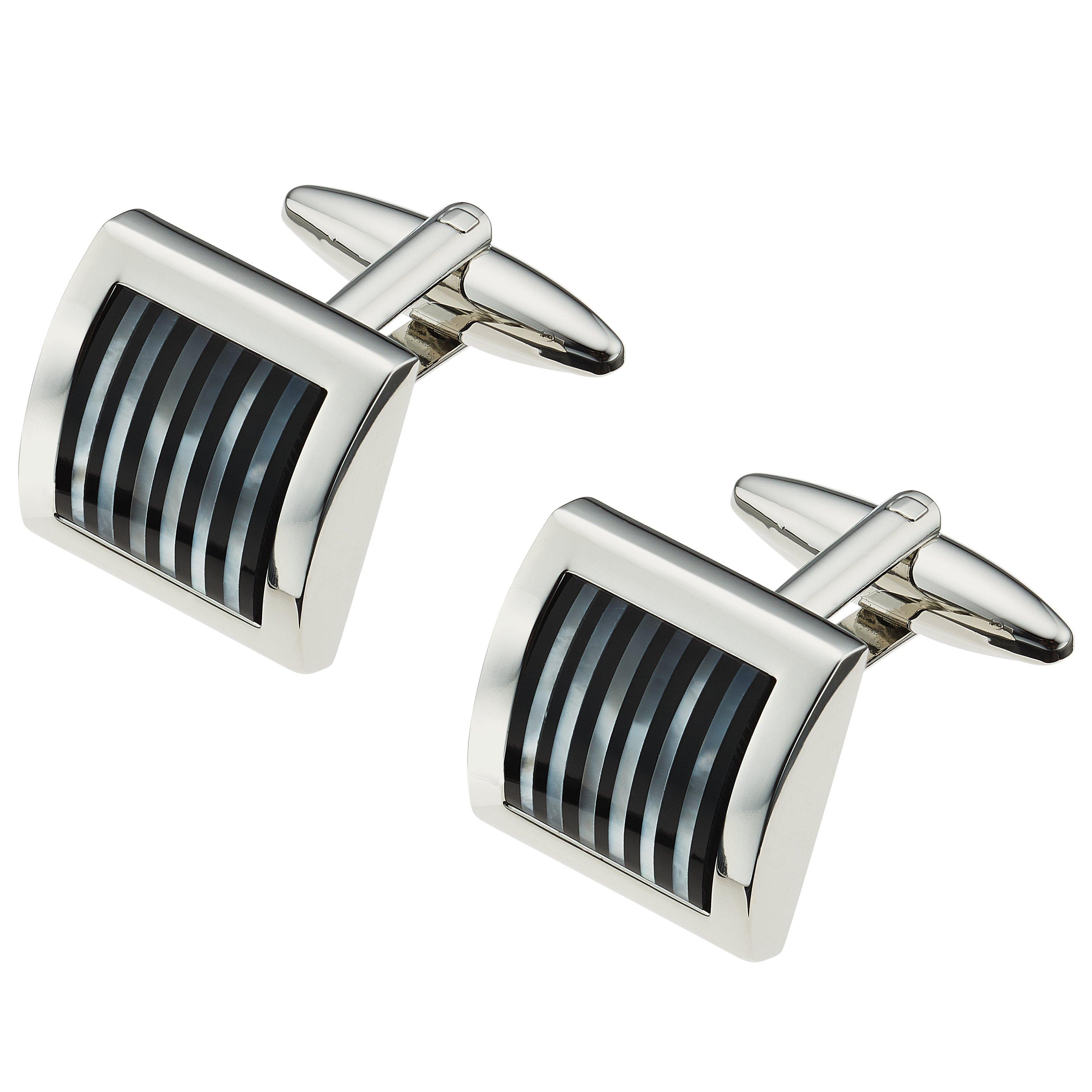John Lewis & Partners Onyx and Mother of Pearl Stripe Cufflinks, Black/Metallics