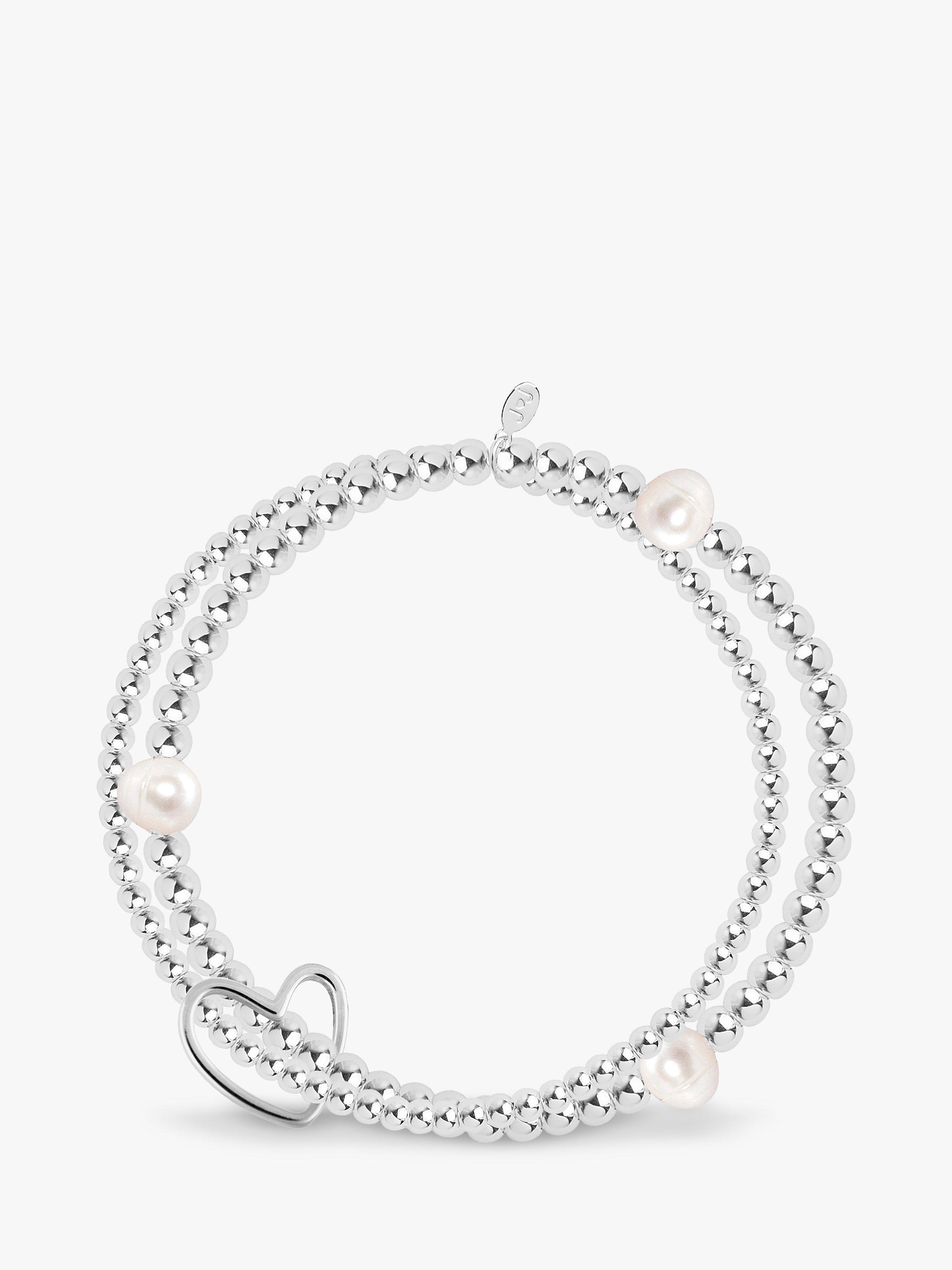 Joma Jewellery Lila White Pearl Polished Bead Bracelet Silver