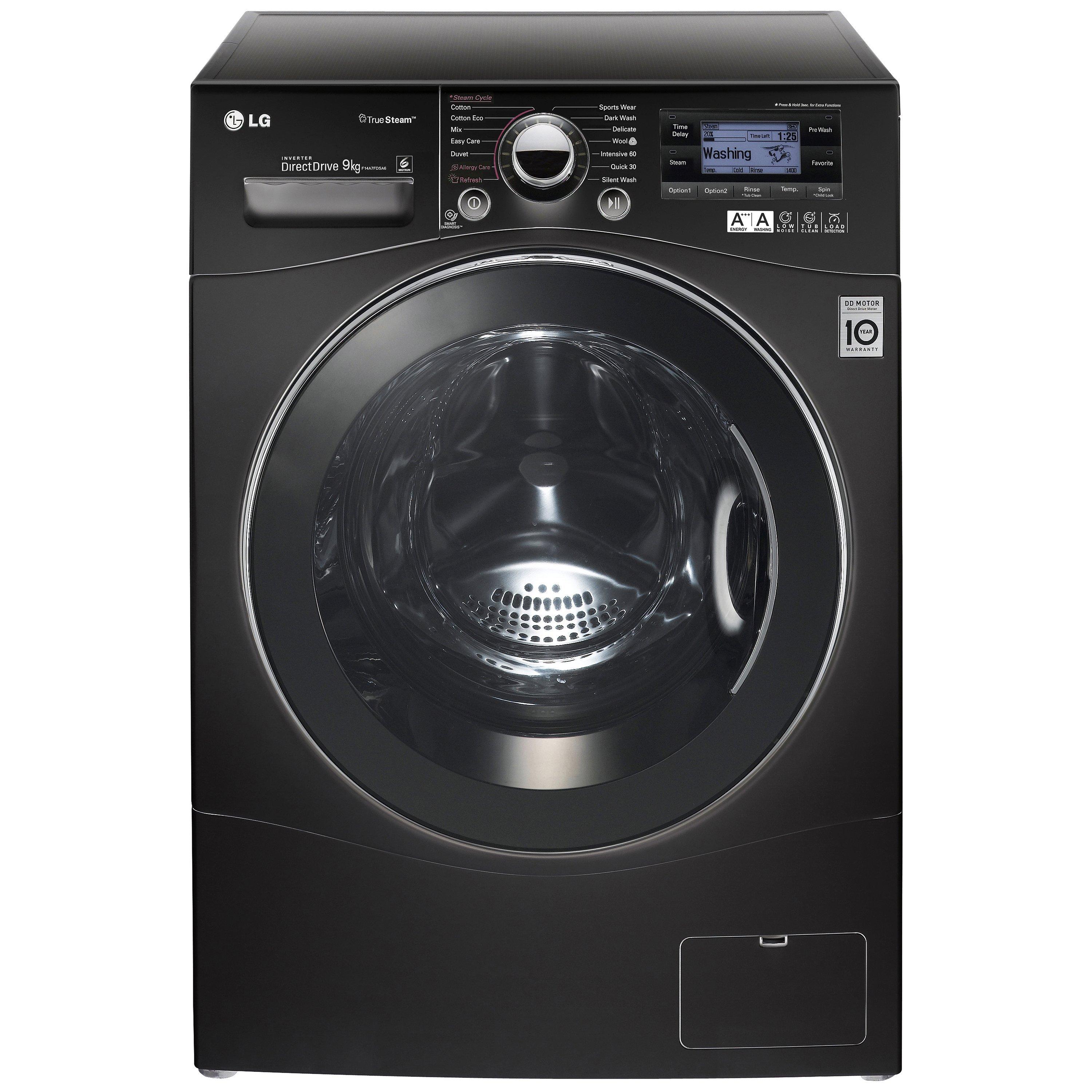 LG F14A7FDSA6 TrueSteam™ Freestanding Washing Machine, 9kg Load, A+++ Energy Rating, 1400rpm Spin, Black