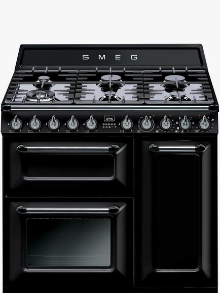 Smeg Victoria Dual Fuel Range Cooker, 90cm Wide, Gloss Black