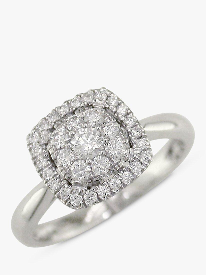 Product image 1 of 4, which shows E.W Adams 18ct White Gold Diamond Cushion Cluster Engagement Ring, White Gold