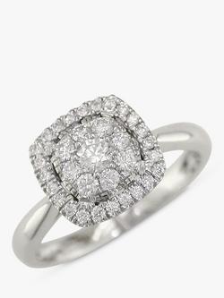 E.W Adams 18ct White Gold Diamond Cushion Cluster Engagement Ring, White Gold, White Gold