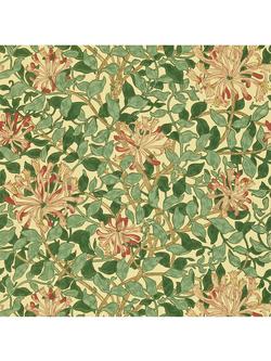 Morris & Co. Honeysuckle Wallpaper, Green / Coral / Pink, Dmcw210436