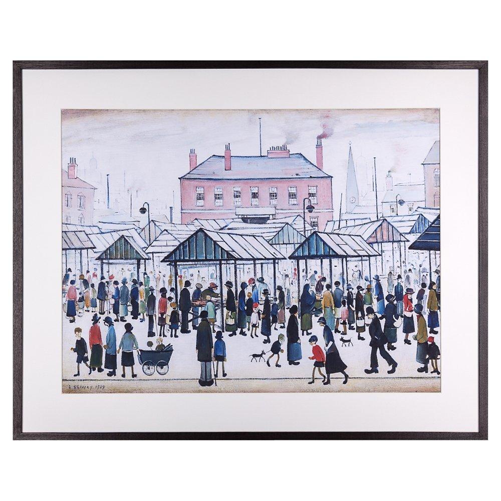 LS Lowry - Market Scene, Northern Town Framed Print, 80 x 64cm