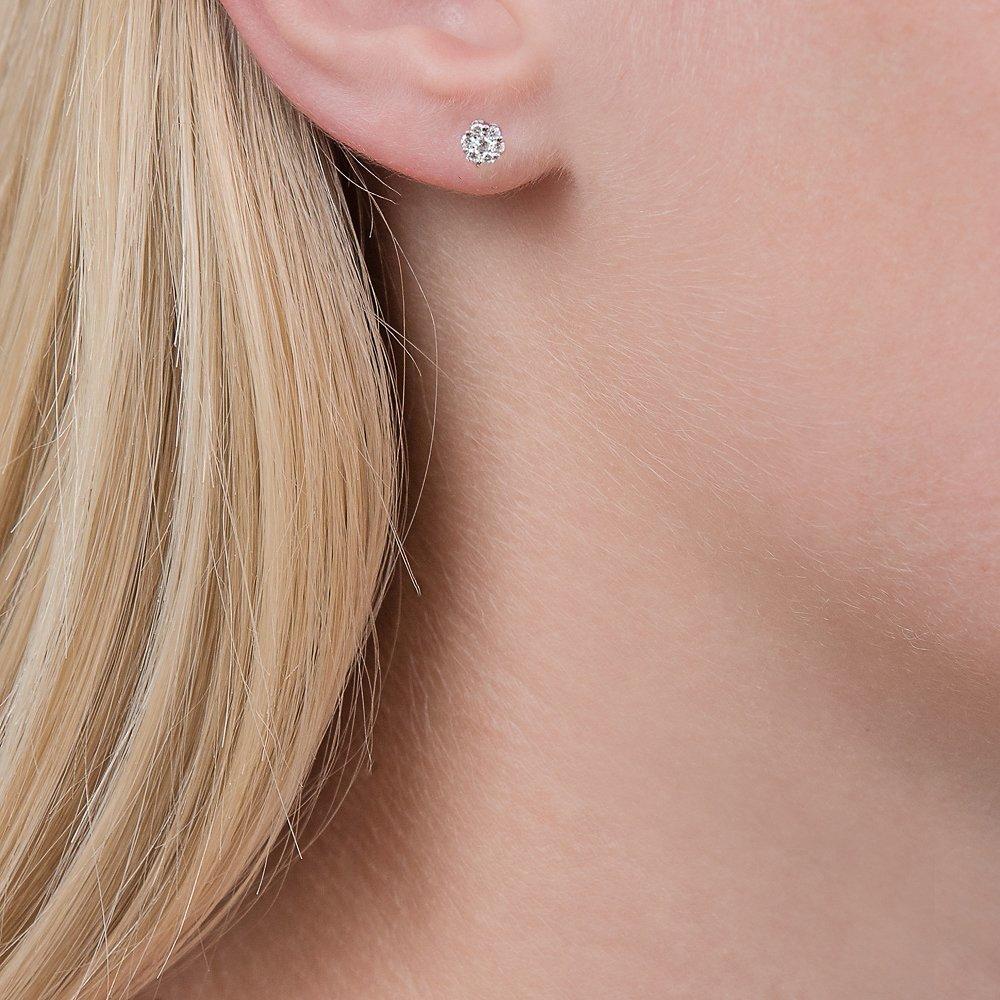 Product image 2 of 3, which shows E.W Adams 18ct White Gold Diamond Cluster Small Stud Earrings
