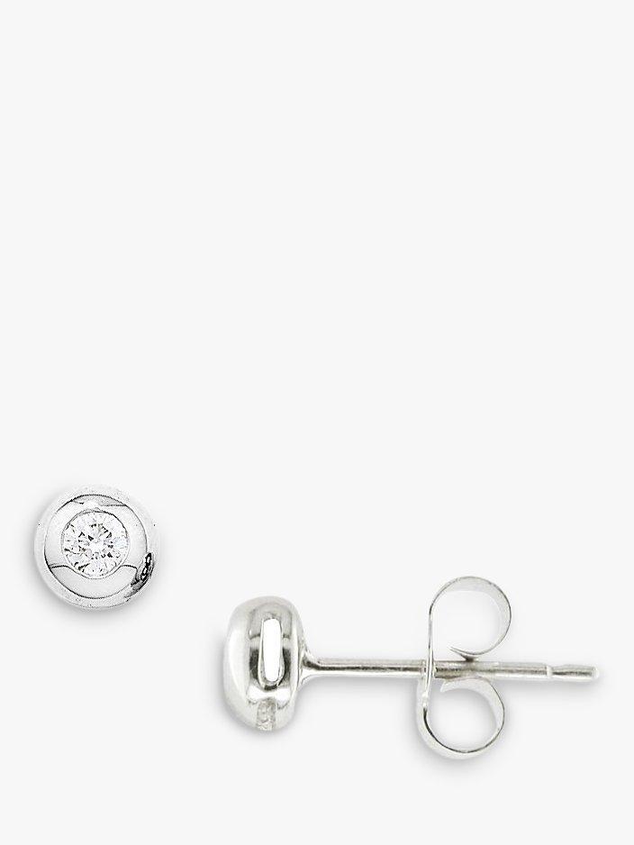 Product image 1 of 3, which shows E.W Adams 9ct White Gold Flush Set Diamond Stud Earrings