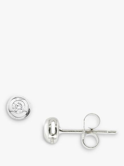E.W Adams 9ct White Gold Flush Set Diamond Stud Earrings, White Gold
