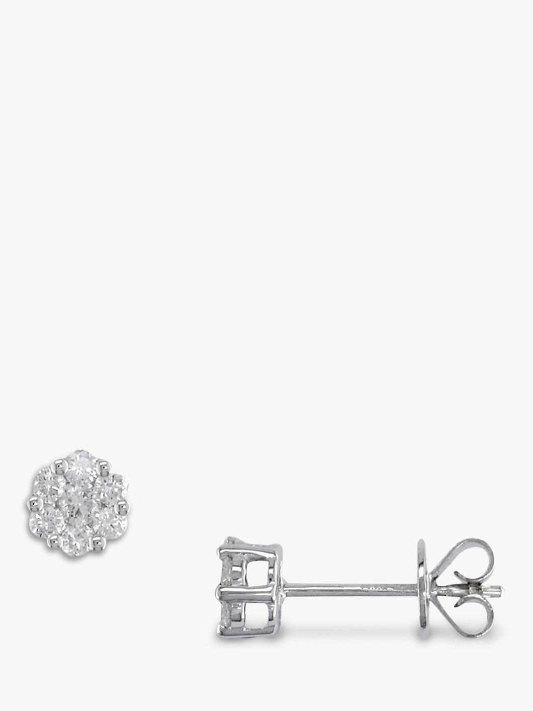 Product image 1 of 3, which shows E.W Adams 18ct White Gold Diamond Cluster Stud Earrings