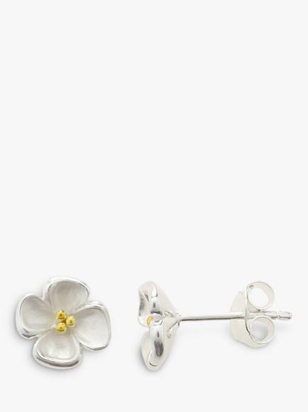 Nina B Sterling Silver Gold Plated Center Flower Stud Earrings, Silver / Gold