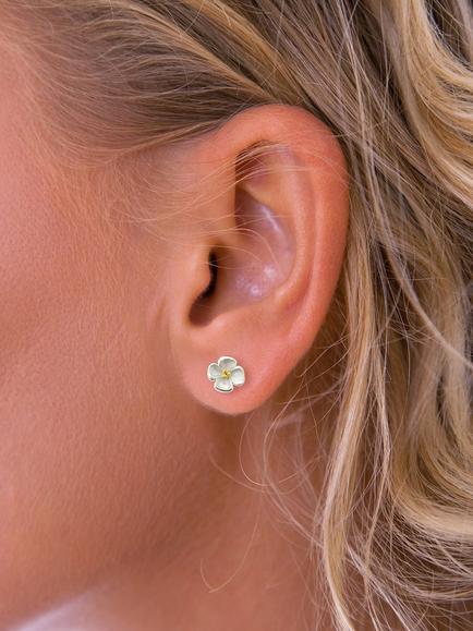 Nina B Sterling Silver Gold Plated Center Flower Stud Earrings - view 2, Silver / Gold