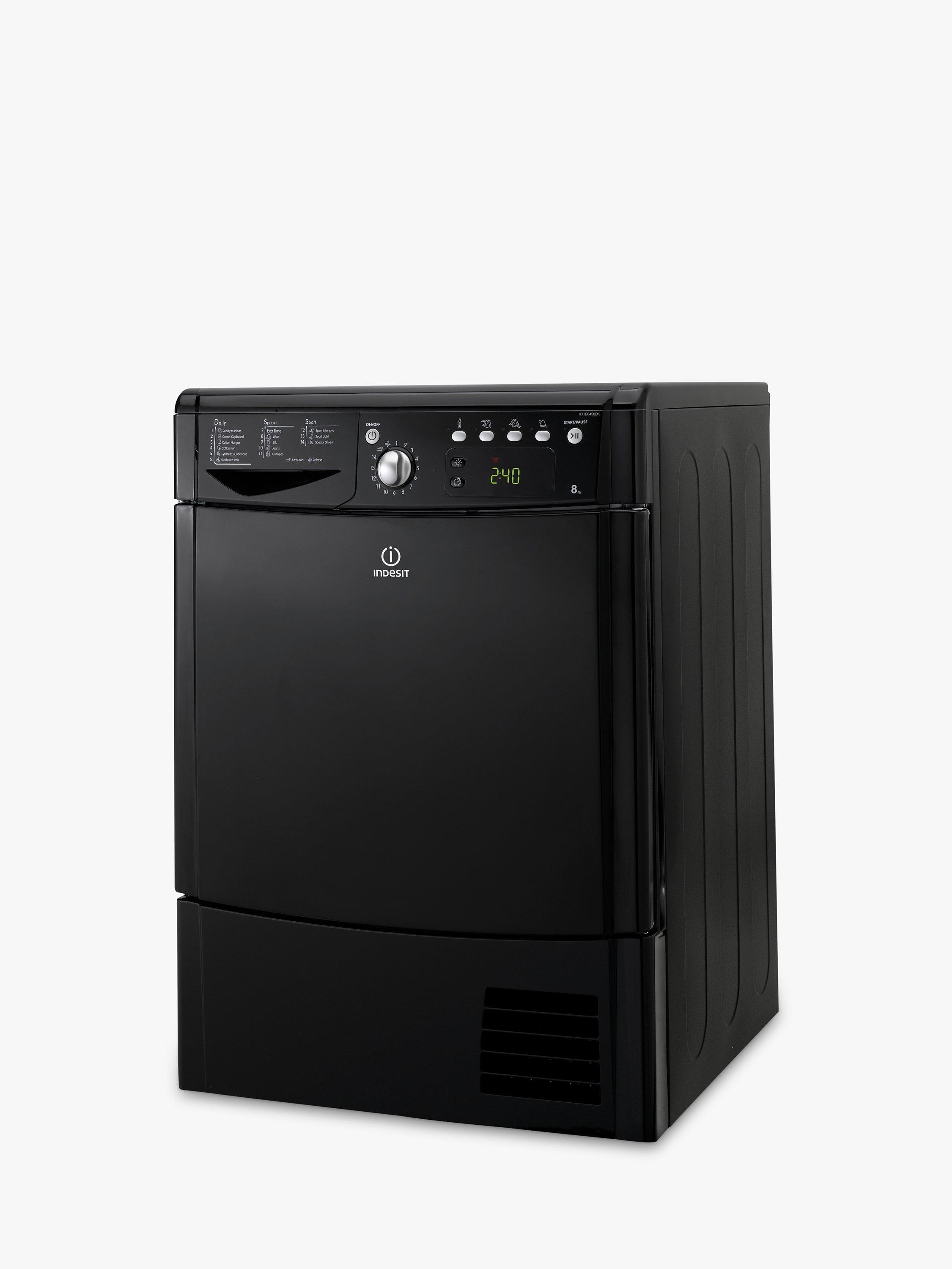 Indesit IDCE8450BKH Condenser Tumble Dryer, 8kg Load, B Energy Rating, Black