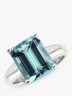 E.W Adams 9ct White Gold Emerald Cut Aquamarine Ring, Aquamarine, Aquamarine