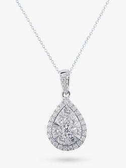 E.W Adams 18ct White Gold Diamond Cluster Pear Shaped Pendant, 0.66ct, White Gold