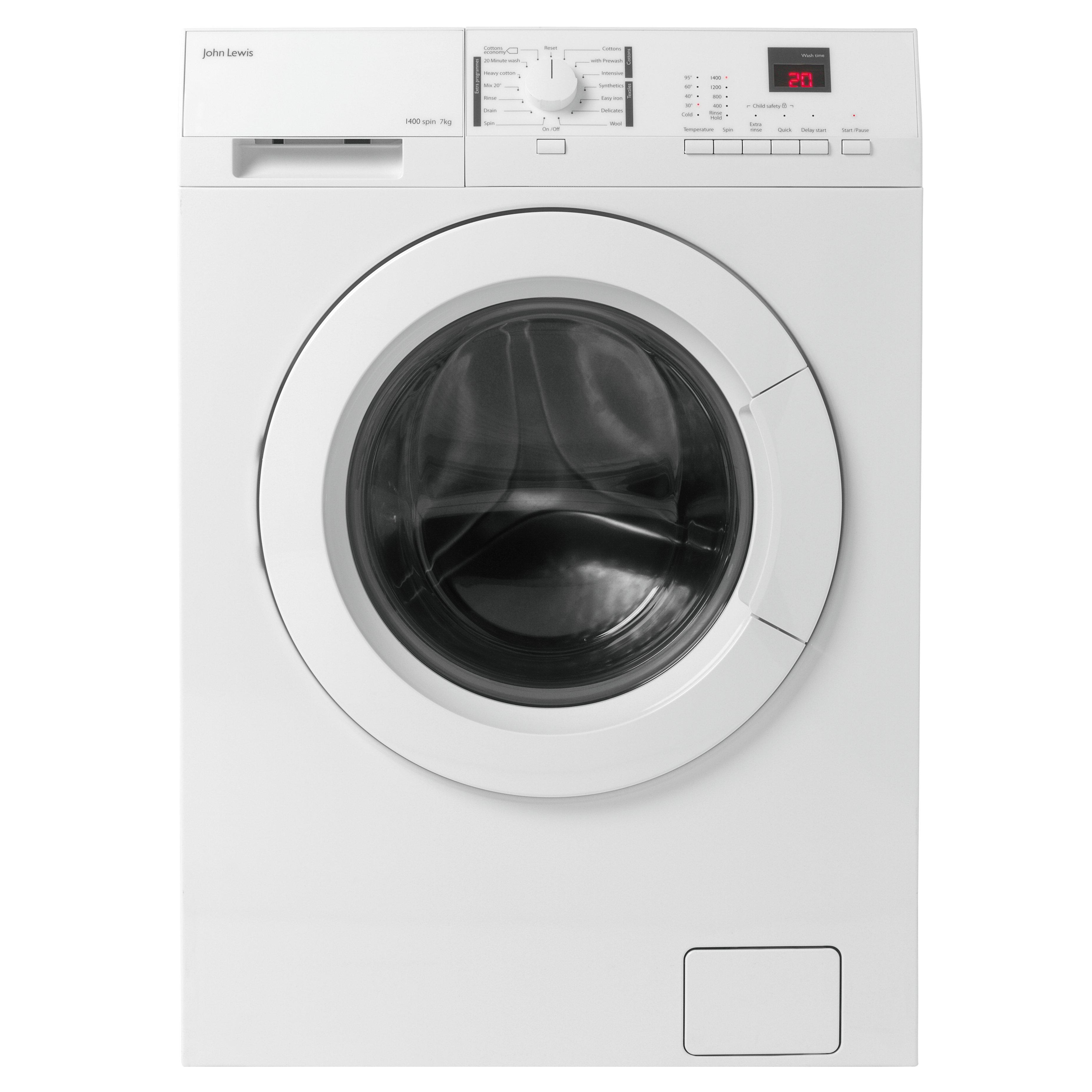 John Lewis & Partners JLWM1412 Freestanding Washing Machine, 7kg Load, A+++ Energy Rating, 1400rpm Spin, White