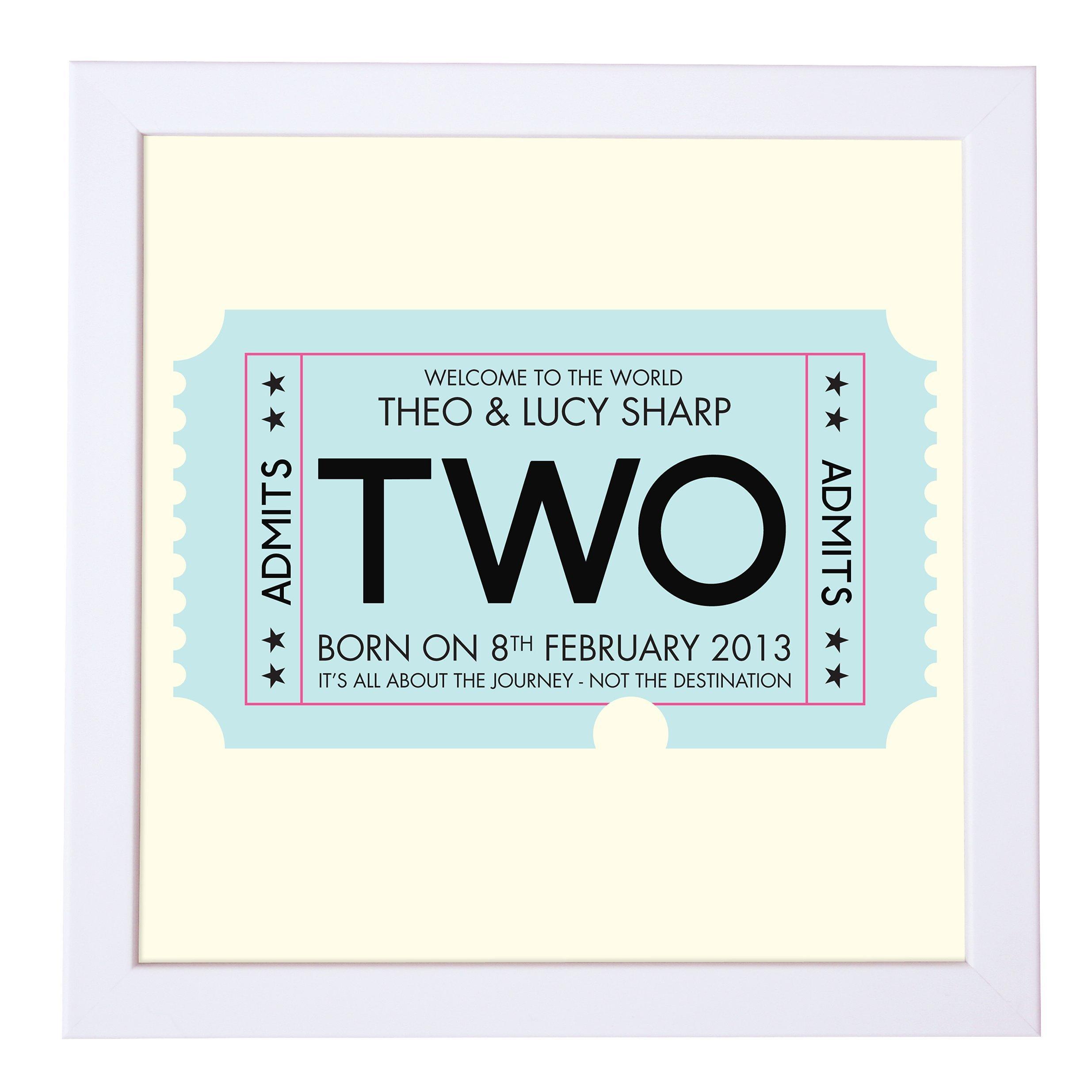 Modo Creative Personalised Admission Ticket Framed Print, 18 x 18cm, Blue