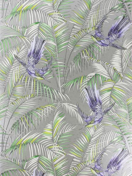 Matthew Williamson Sunbird Wallpaper, Metallic Pebble / Electric Blue