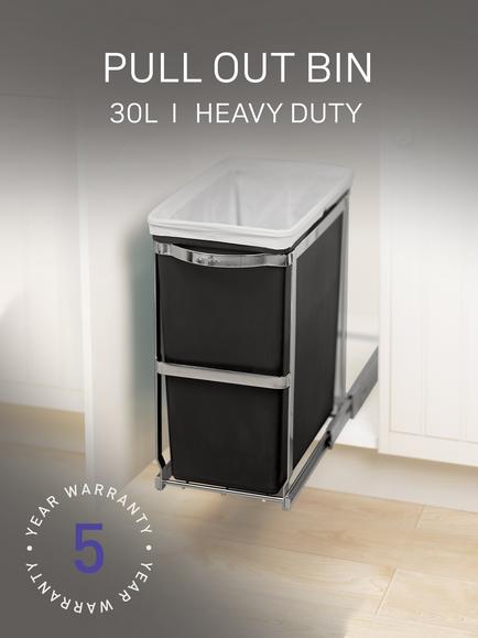 Simplehuman Pull-Out Kitchen Cupboard Bin, Heavy Duty Steel Frame, 30L - view 2, Silver