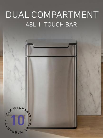 Simplehuman Touch Bar Recycler, Brushed Stainless Steel, 48L - view 2, Silver