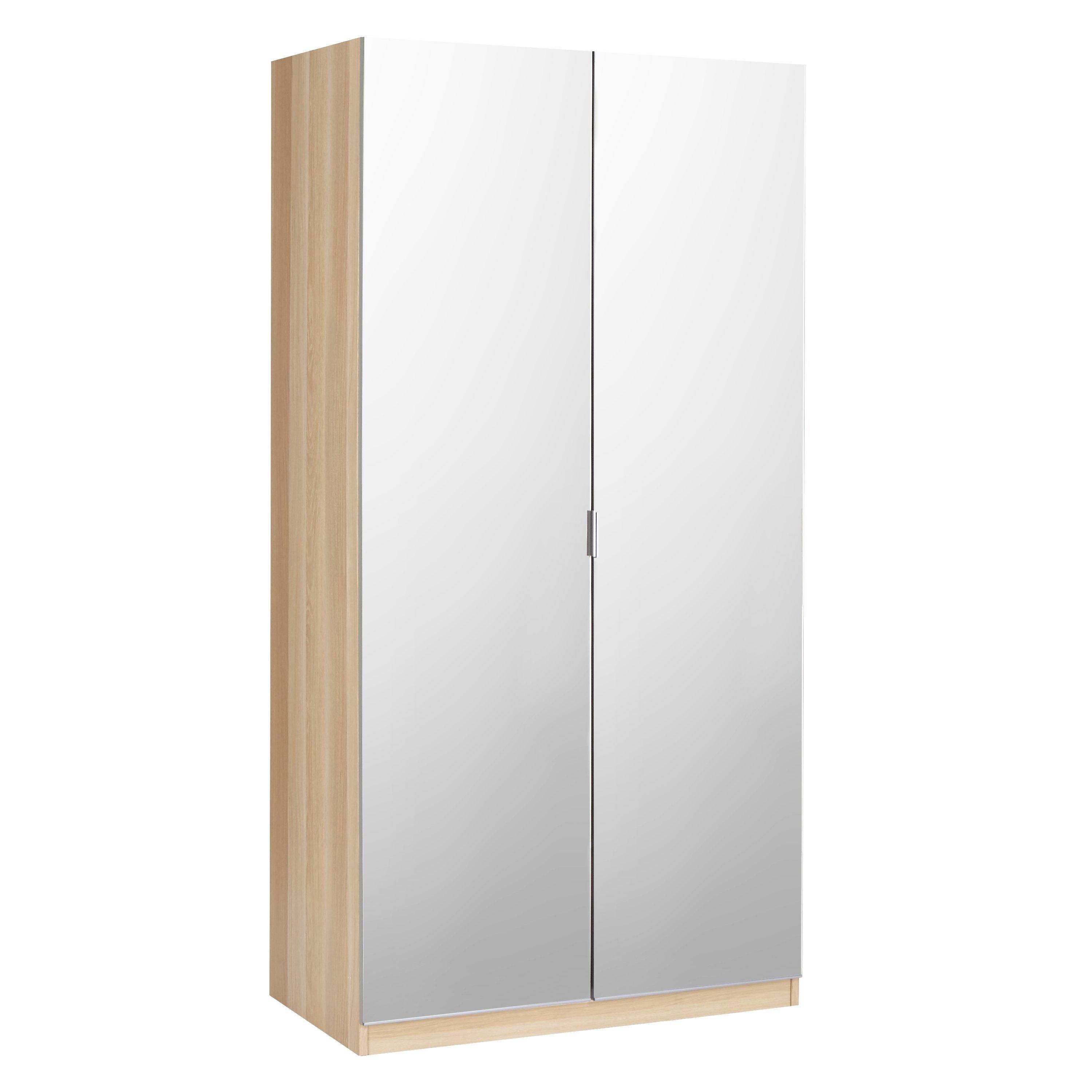 John Lewis ANYDAY Mix it Mirrored Double Wardrobe, Natural Oak