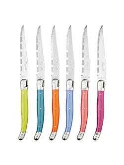 Laguiole Stainless Steel Steak Knives & Filled Knife Block, Set of 6, Iridescence, Multi