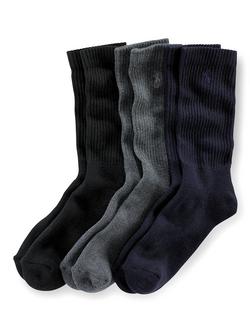 Polo Ralph Lauren Cotton Rich Socks, Pack of 3, One Size, Black/Charcoal/Navy, Black/Charcoal/Navy