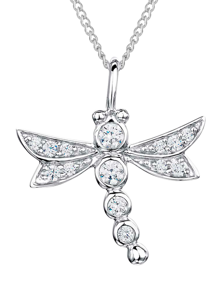Jools by Jenny Brown Sterling Silver Pave Dragonfly Pendant, Rhodium, Rhodium