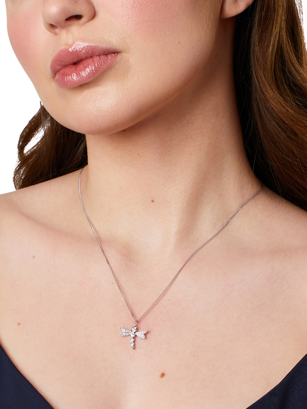 Jools by Jenny Brown Sterling Silver Pave Dragonfly Pendant, Rhodium - view 2, Rhodium