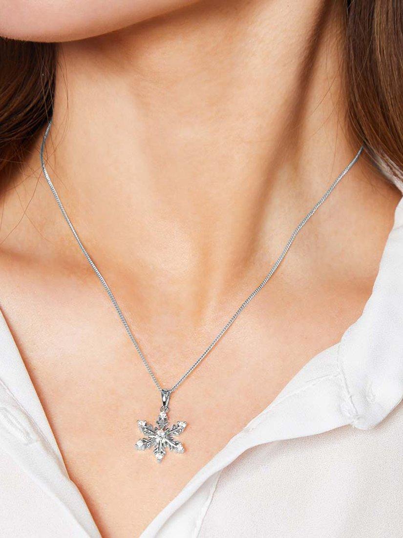 Product image 2 of 3, which shows Jools by Jenny Brown Sterling Silver Cubic Zirconia Medium Snowflake Pendant, Rhodium
