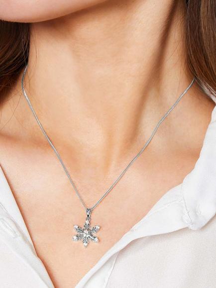 Jools by Jenny Brown Sterling Silver Cubic Zirconia Snowflake Pendant - view 2, Rhodium