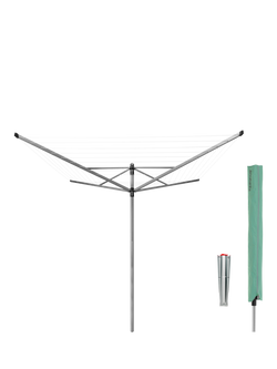 Brabantia Lift-O-Matic Rotary Clothes Outdoor Airer Washing Line, with Soil Spear and Cover, 60m, Silver