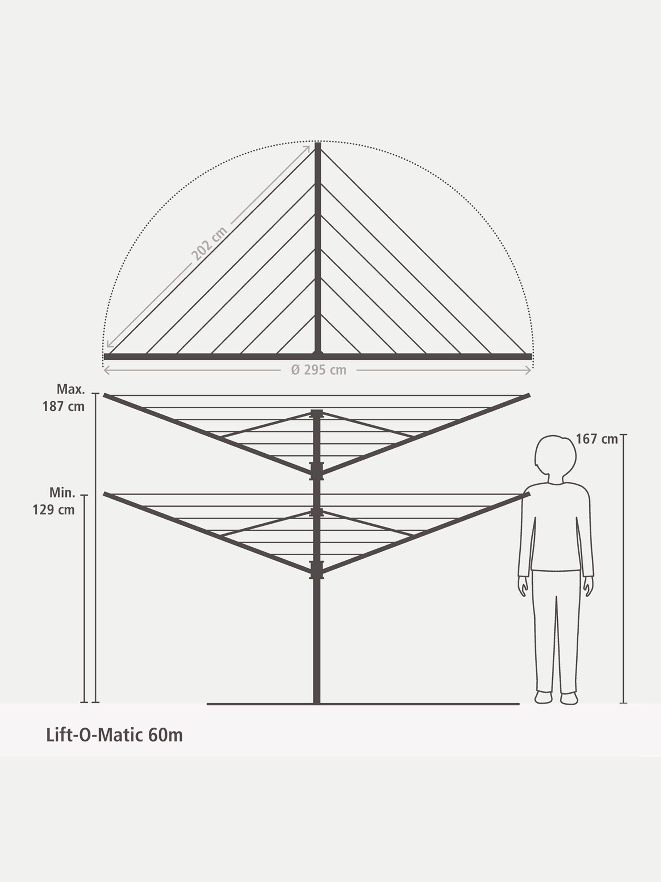 Brabantia Lift O Matic Rotary Clothes Outdoor Airer Washing Line with Soil Spear and Cover 60m