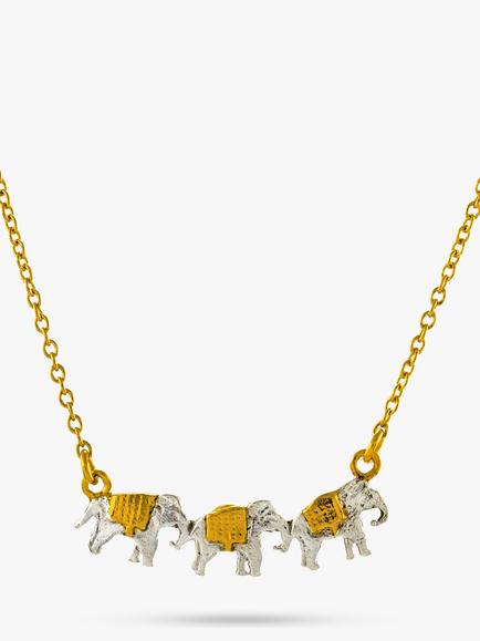 Alex Monroe 22ct Gold Vermeil Elephant Trio Necklace, Gold, Gold/Silver